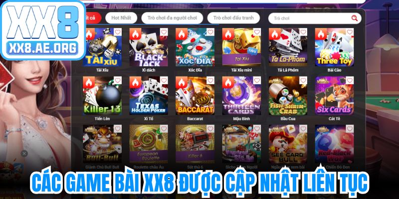 Các game bài XX8 được cập nhật liên tục